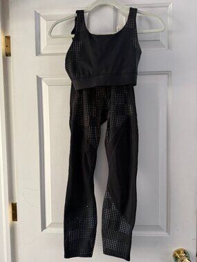 Athleta Aurora Precision Rainbow Reflective Leggings & Bra Matching Set Size S